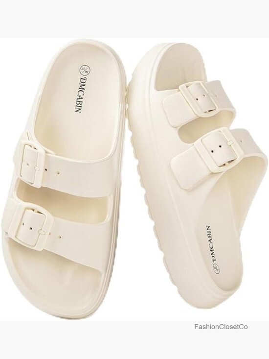 Shoes - Double Buckle Slide Sandals with Arch Support | Lightweight EVA